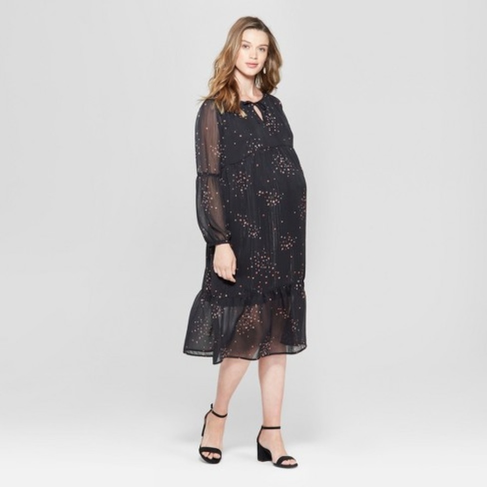 Maternity Printed Woven Flounce Dress